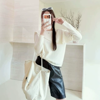 原创设计不规则羊毛衫女拼接披肩一字领个性针织毛衣秋冬高级感潮