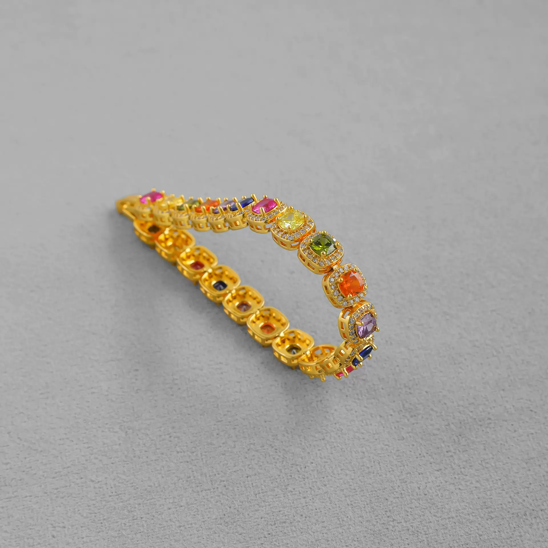 极光系列多色锆石手链 经典款法式复古欧美闪亮彩色锆石方糖手链