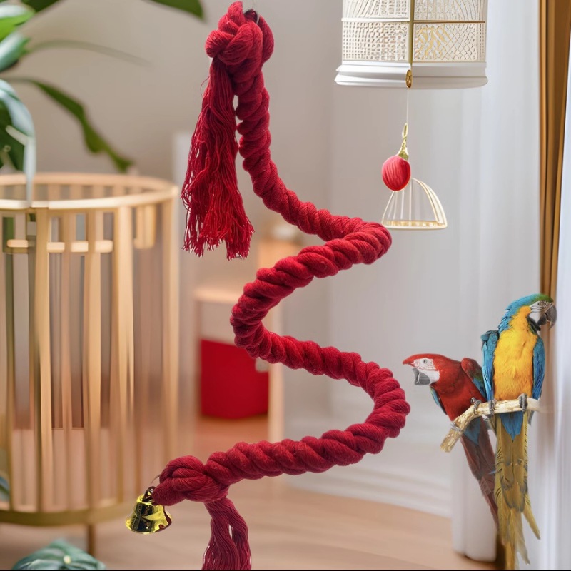 Juguete de loro Año nuevo cuerda de algodón rojo cuerda de escalada cuerda de escalada giratoria jaula de pájaros colgante decorativo pájaro mordisco de pájaro juguete de boca