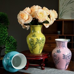 新中国式青花磁器花瓶高級感レトロ陶磁花瓶リビング生花生け花玄関飾り置物