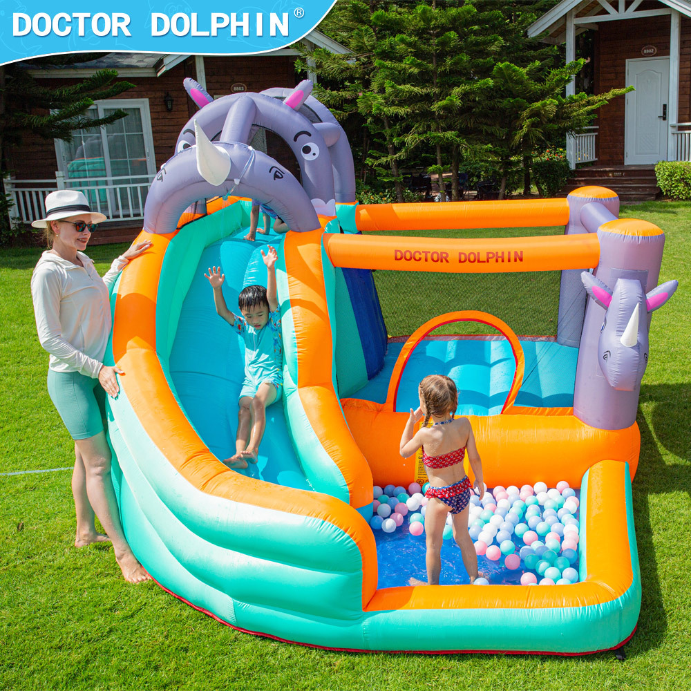 Castillo inflable infantil Doctor Dolphin, trampolín para el hogar, parque de atracciones pequeño para interiores y exteriores, tobogán acuático, castillo inflable combinado
