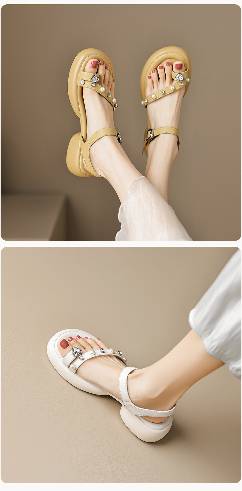 E1660 1760K GIÀY DÉP SANDAL NỮ CHETDI GẮN ĐÁ MŨI TRÒN MÙA HÈ TĂNG CHIỀU CAO ĐẾ CAO GIÀY DÉP NỮ G05 SẢN PHẨM MỚI