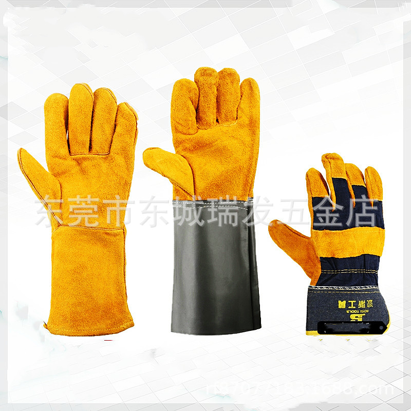 波斯工具 全牛皮电焊手套二层牛皮焊接焊工耐用隔热劳保防护手套