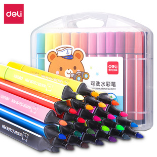 Deli Stationery 70722 Watercolor Pens 24 Colors Children's Washable Watercolor Pens Fiber Tip Student Watercolor Pens Wholesale