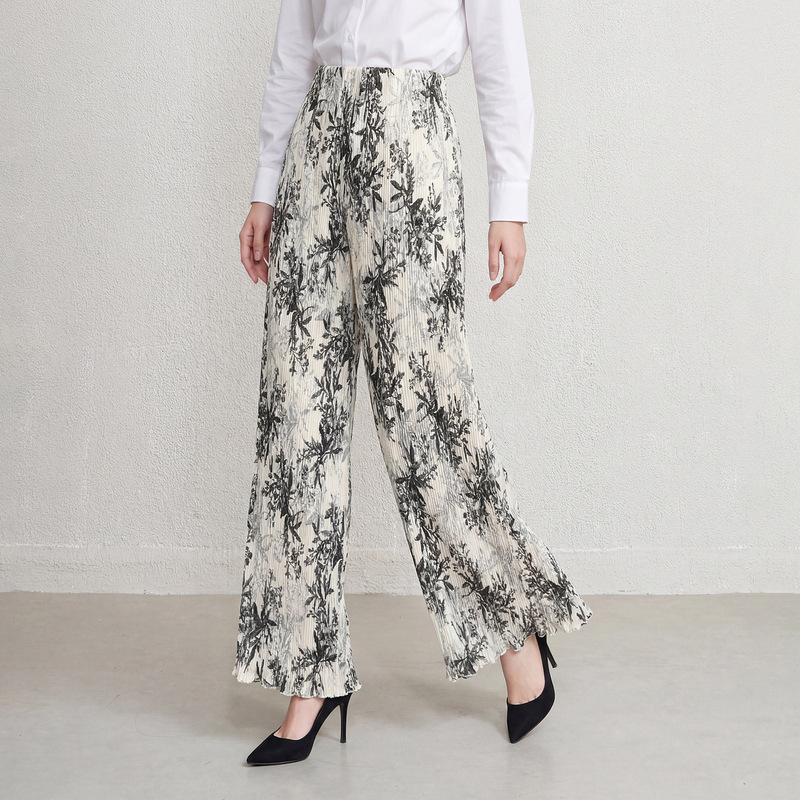 Miyake-Style Pleated Printed Wide-Leg Pants for Women 2026 Spring and Autumn New High-Waisted Drapey Loose Slimming Long Pants for Commuting Miyake-Style Pleated Printed Wide-Leg Pants for Women 2026 Spring and Autumn New High-Waisted Drapey Loose Slimming Long Pants for Commuting