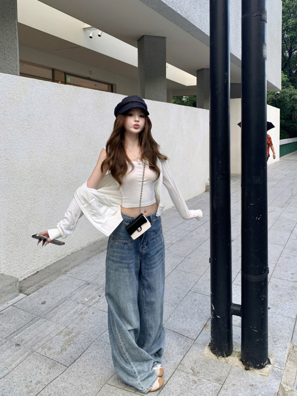 板栗可可 '韩女设定'白色连帽上衣女薄款春秋小个子短款卫衣外套|undefined