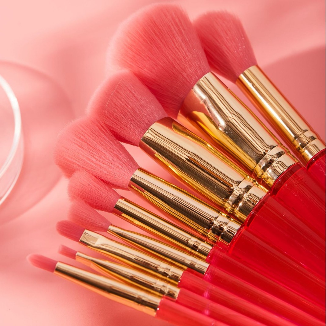 Direkt vom Hersteller: 9-teiliges Set roter, transparenter Make-up-Pinsel für Rouge, loses Puder, Lidschatten, Concealer und Foundation._voghion.com