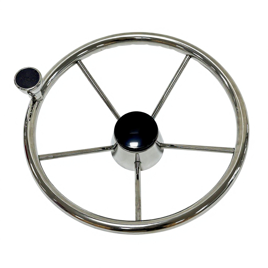 Stainless Steel 304 Yacht Steering Wheel with Power Assist Knob, Marine Steering Wheel with Handball, Maritime Steering Wheel