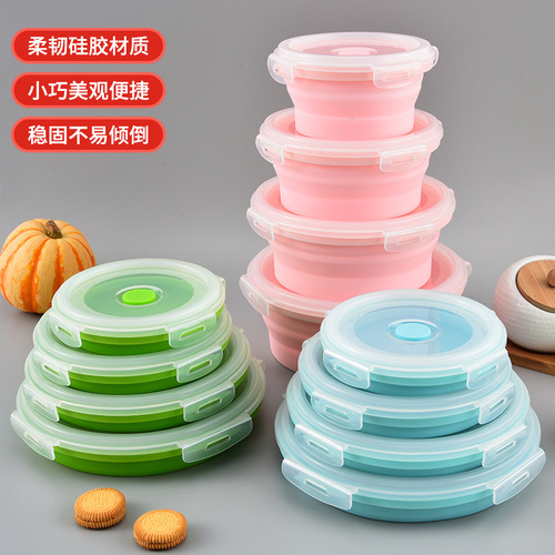 Silicone folding lunch box travel portable picnic box food box lunch box home microwave silicone crisper