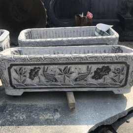 青石鱼缸花盆长方形荷花水槽养鱼石缸仿古家用庭院造景洗手盆摆件