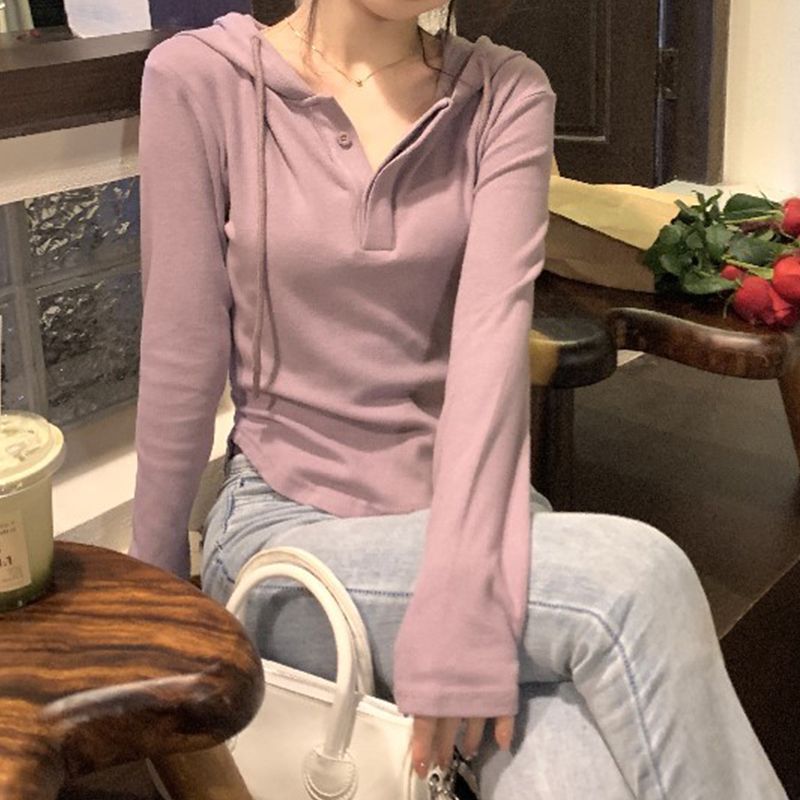 Rayon Plus-Size Half-Open Collar Hooded Short Women's Top 2025 Autumn Design Slim-Fit Slimming Sweatshirt for Women