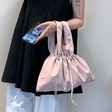 Fox日系新款女士复古森女文艺田园手提包纯色抽绳通勤包