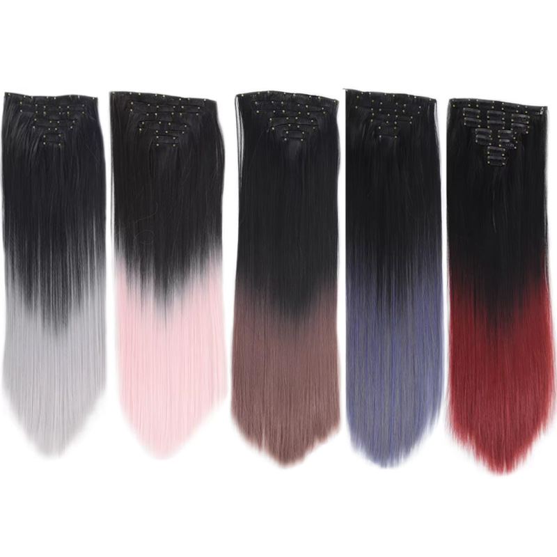 Gradient Synthetic Hair Extensions 7 Piece Clip In Set For Hair_voghion.com