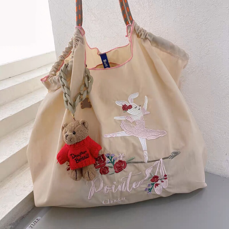 日本製自家製ボールチェーン環境に優しいショッピングバッグナイロン布刺繍フラワーポータブルキャンバスバッグナイロンショッピングバッグ|undefined