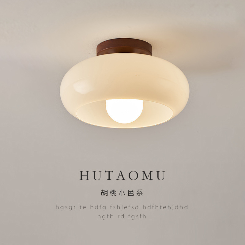 Cross-Border Japanese-Style Cream-Colored Walnut Ceiling Light, Chinese-Style Hallway Light, Foyer Ceiling Light, Minimalist Balcony Light