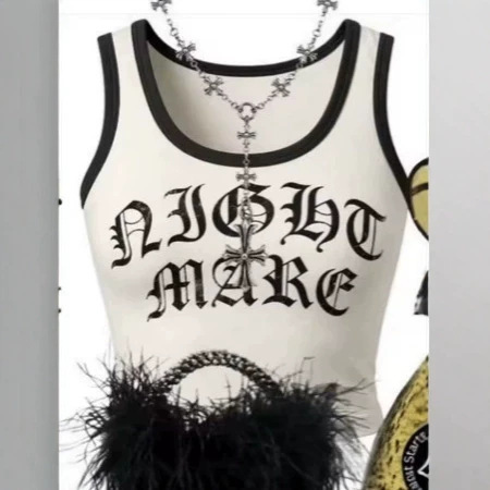 Cross-border street gothic style retro letter print tank top for hot girls, ins summer loose sleeveless T-shirt for women