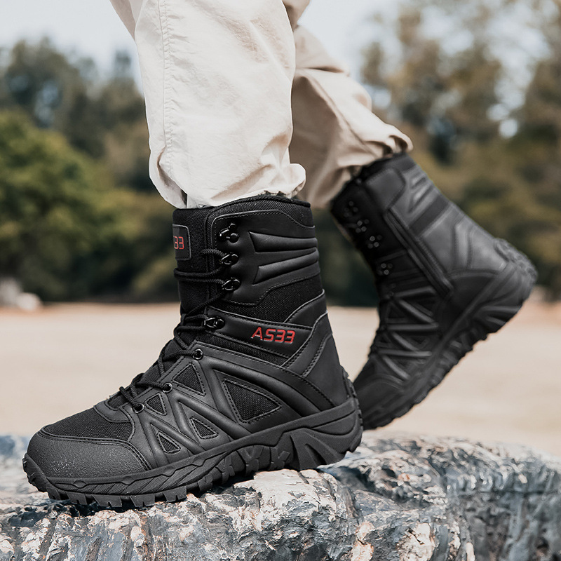 Botas del desierto Zapatos de senderismo de cuero transpirables de suela gruesa para hombre Zapatos altos para caminar al aire libre Botas de trabajo de campo Botas Martin