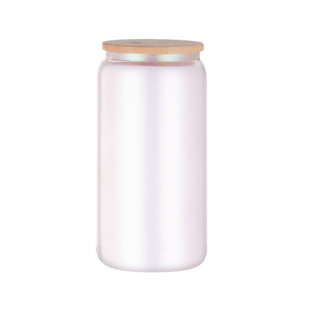 Taza de vidrio de transferencia de calor de 12oz de sublimación Taza de vidrio esmerilado Mason Taza de revestimiento Taza de vidrio con tapa de bambú