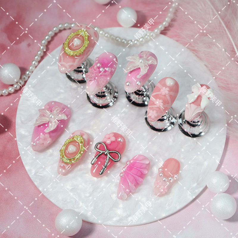 Pure Desire Pink Gradient Wearable Nails Handmade 3D Bowknot Removable Girly Style Nail Stickers Wholesale Pure Desire Pink Gradient Wearable Nails Handmade 3D Bowknot Removable Girly Style Nail Stickers Wholesale