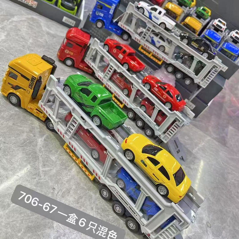 Small captain inertia car simulation trailer double-deck vehicle transport truck car haul suit model 6 pack