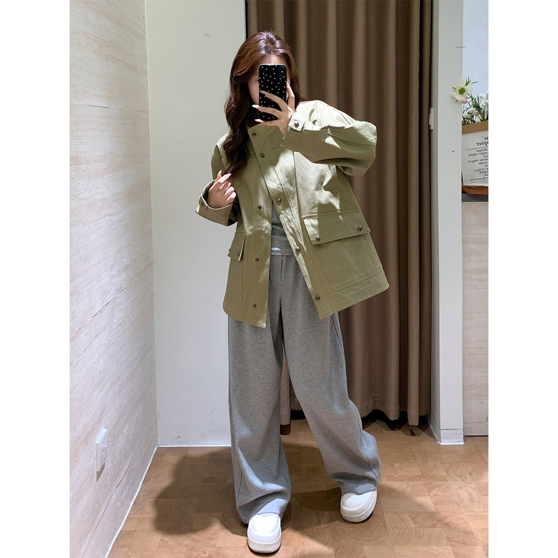 泽黛佳伊  法式复古小立领百搭工装风宽松休闲翻盖口袋夹克外套女|undefined