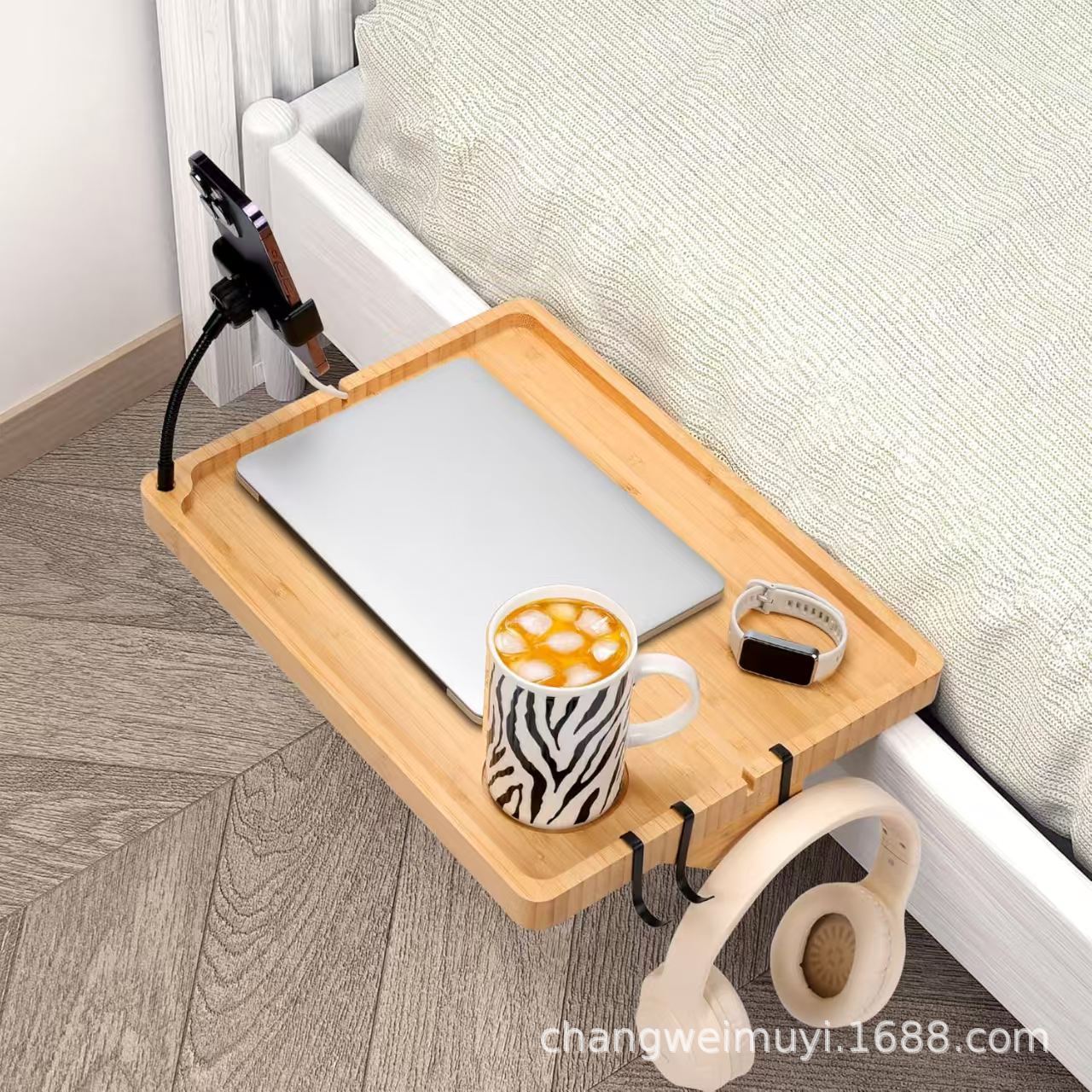 Wooden Bedside Table Bedroom Bedside Laptop Table Convenient Bedside Storage Tray Storage Rack