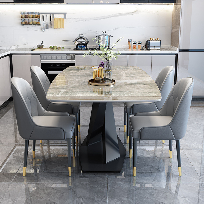 Mesa de comedor de tabla de roca de lujo ligera y silla combinada de estilo minimalista, mesa de comedor doméstica moderna y simple, mesa de comedor rectangular occidental