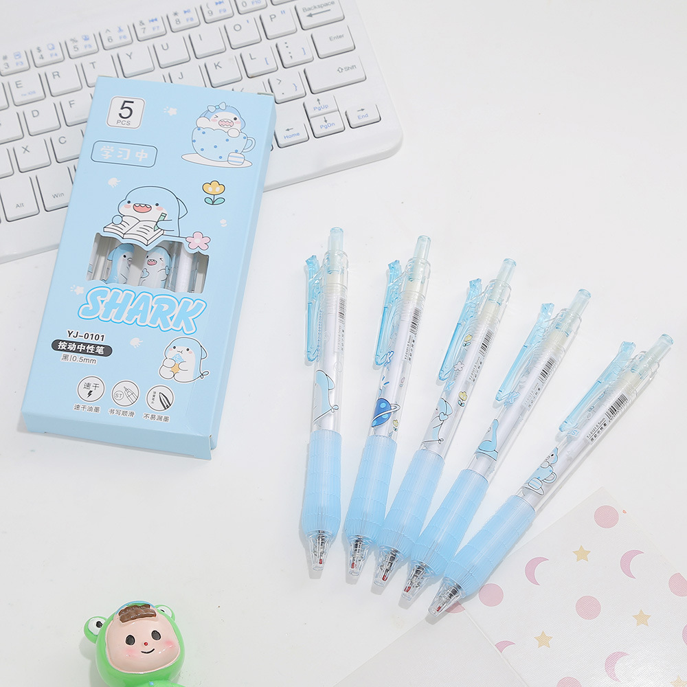 Caricatura encantadora pequeña tensión suave de tiburón reducción de carga bolígrafo neutro de alto valor nominal bolígrafo 0.5 velocidad de secado estudiante bolígrafo negro