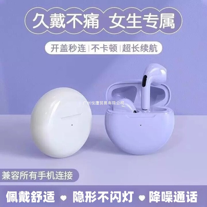 Huaqiangbei Pro6 Bluetooth Headset Round Sports 2025 New Wireless Headset Noise Reduction High Quality Suitable for Android