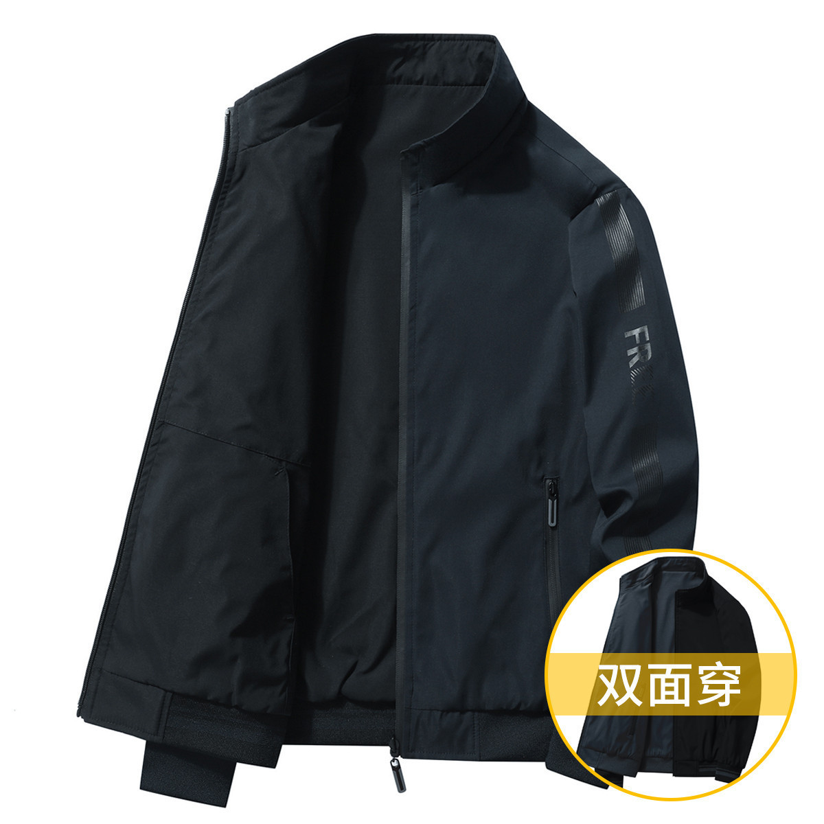 Chaqueta de primavera y otoño Chaqueta casual de mediana edad para hombre Chaqueta de otoño de negocios de doble cara para hombre Chaqueta de béisbol con cuello alto