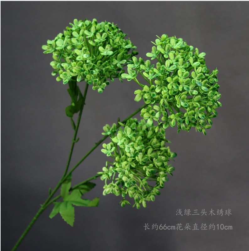 Hortensia de madera de tres cabezas verde claro