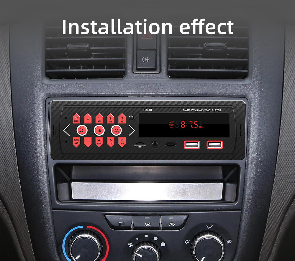 D3410 Red Light Short Model Single Spindle Dual USB Car Bluetooth Mp3 Player Fm Radio 12V Dropshipping