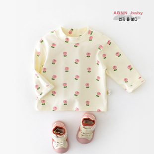 2025 Korean Style Girls Autumn Turtleneck Bottoming Shirt for Infants and Toddlers 1-3 Years Old Baby High Elastic Long-Sleeved Top 53586