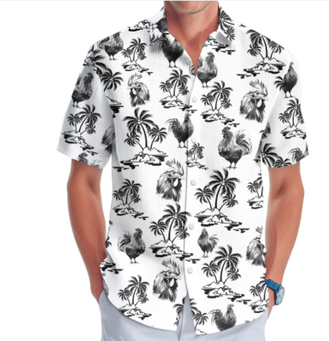 Nuevas camisas de impresión de hombres grandes transfronterizas, camisas de manga corta hawaianas, llamas de verano, camisas casuales impresas en 3D