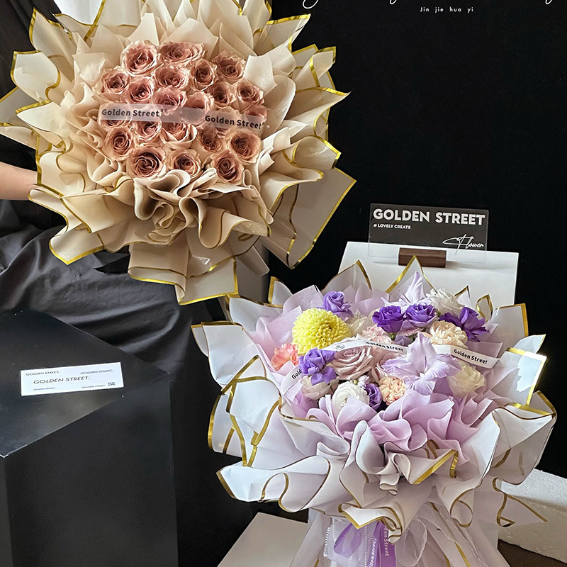 Qixi oro ión papel de embalaje de flores plástico OPP película hecha a mano DIY florista materiales impermeables al por mayor