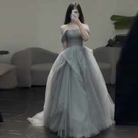 一字肩晚礼服高端轻奢小众主持人公主蓬蓬裙女生日派对宴会成人礼
