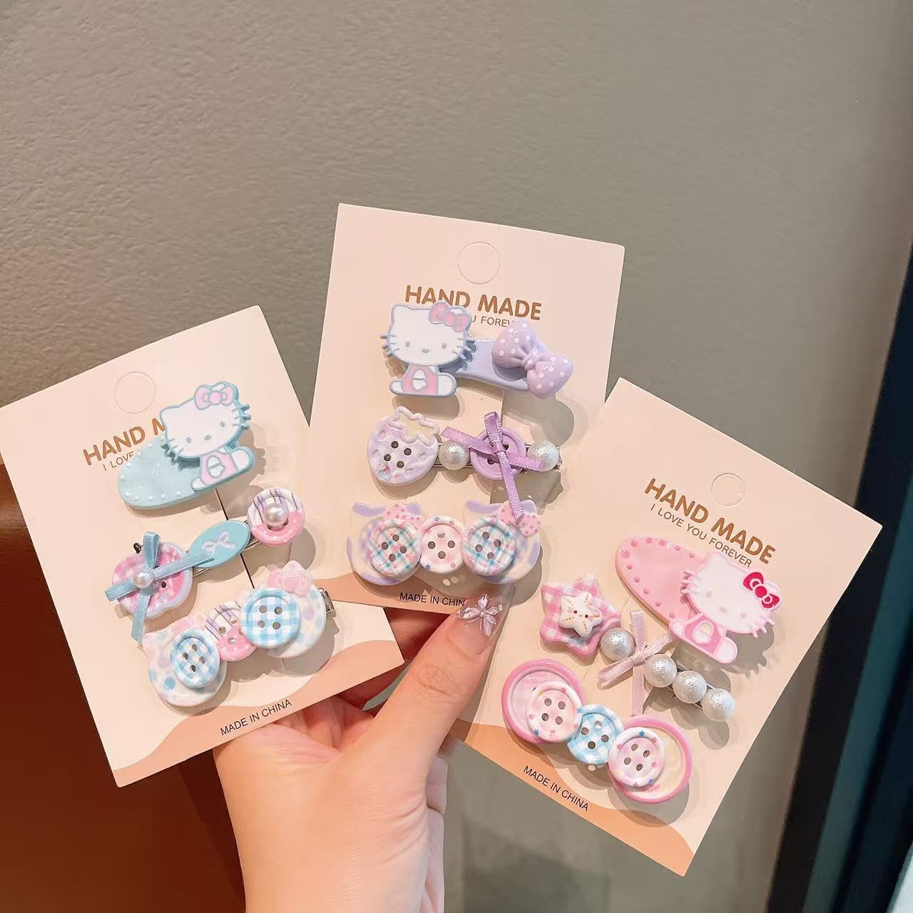 Nuevo macarón gato botón cabello clip de boca ins niñas corazón roto cabello fijación de bordes clip de cabello adornamiento