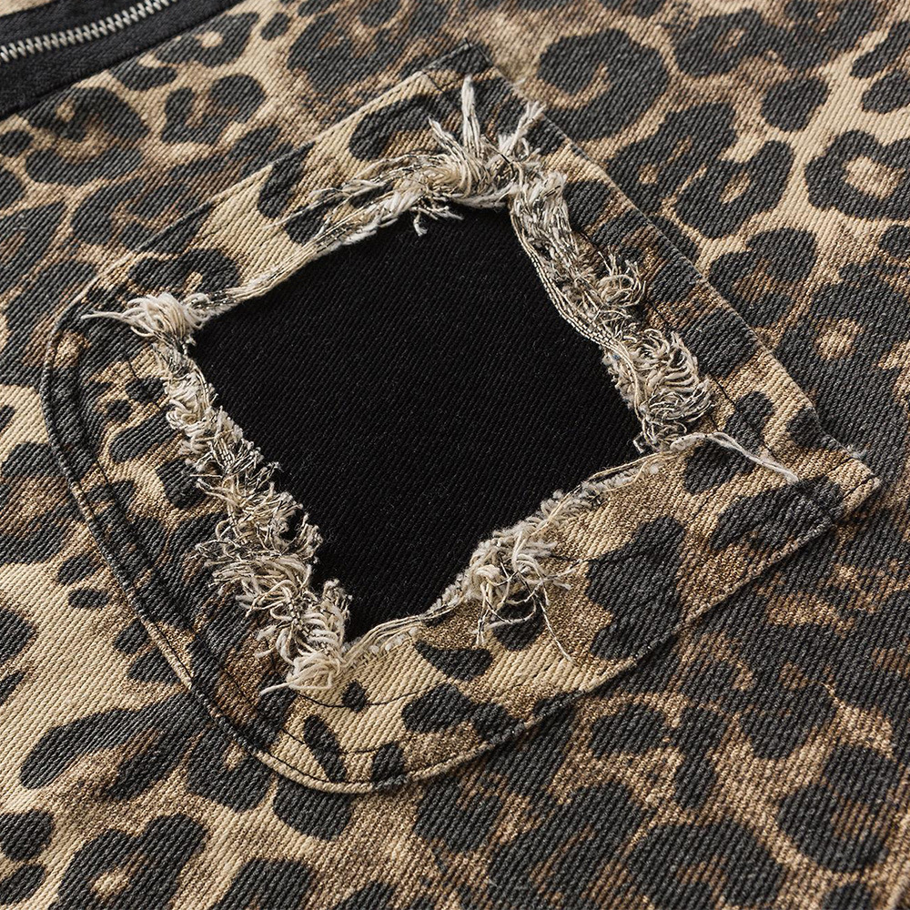 Color-Block Leopard Print Denim For Men, Spring And Autumn American Style Turn-Down Collar High Street Loose Fit Cool_voghion.com