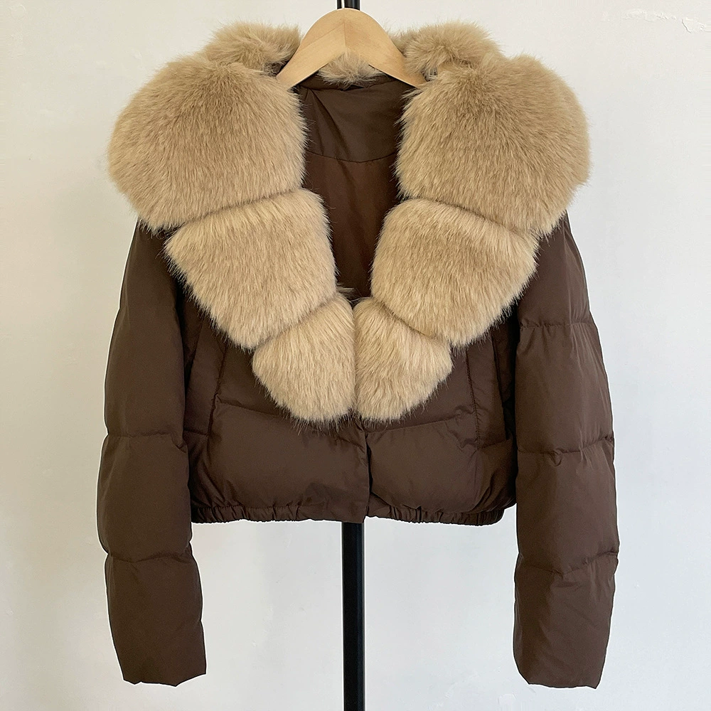 Пуховик Velvet Duck-Down зимний, короткий пуховик с крупным Faux-Fur воротником, размеры S–M