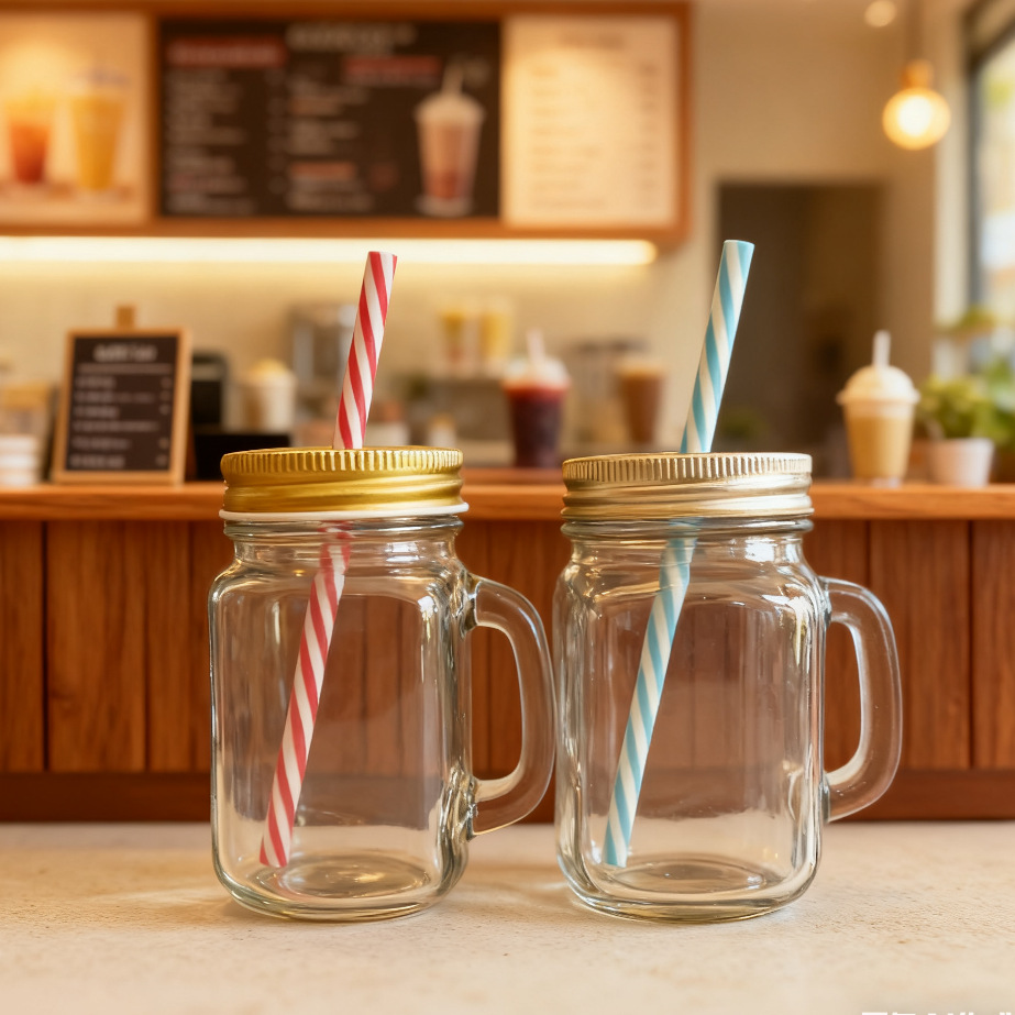 Botellas de bebidas transfronterizas, botellas con forma de lata de alto valor, vasos con asa, botellas de vidrio transparentes, vasos Mason, vasos luminosos, vasos con forma de pollo al por mayor.