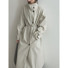 NS 复古极简立领系带中长款风衣外套女秋季新款英伦风高级感2047