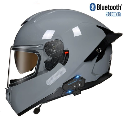 3C/DOT certification motorcycle helmet, Motosiklet kaskı (dəbilqə) - cement-grey-transparent-bluetooth-m