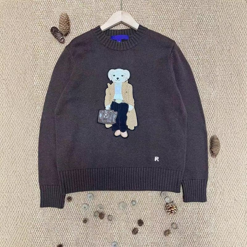 Rl Ralph Lauren Round-Neck Casual Loose-Fitting Stylish Long Coat with Bear Embroidery Round-Neck Knit Pullover for Women