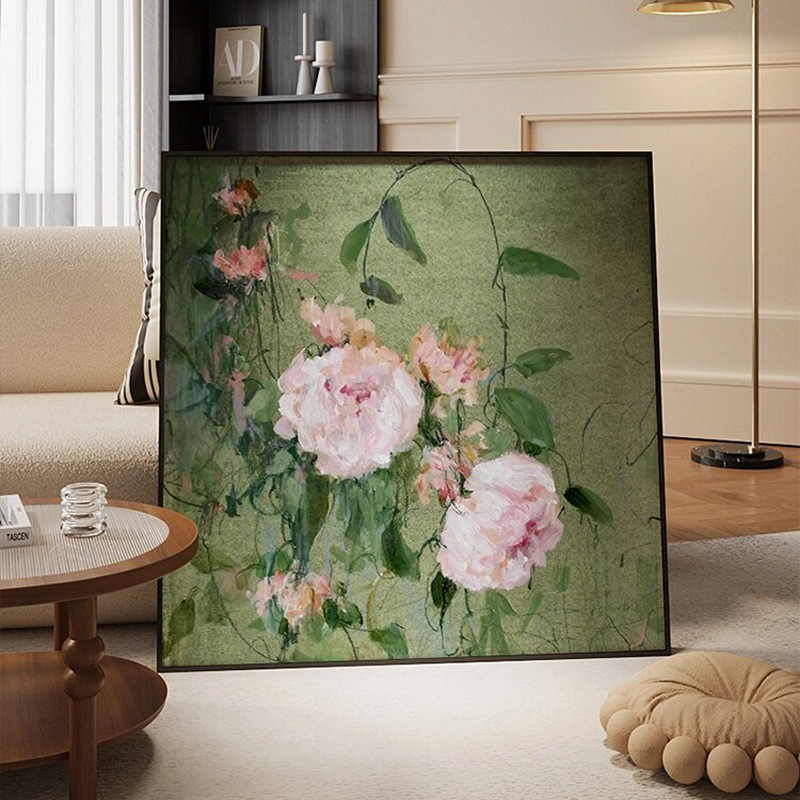 中古风客厅装饰画卧室床头沙发背景墙壁画绿植复古风绿色餐厅挂画|undefined