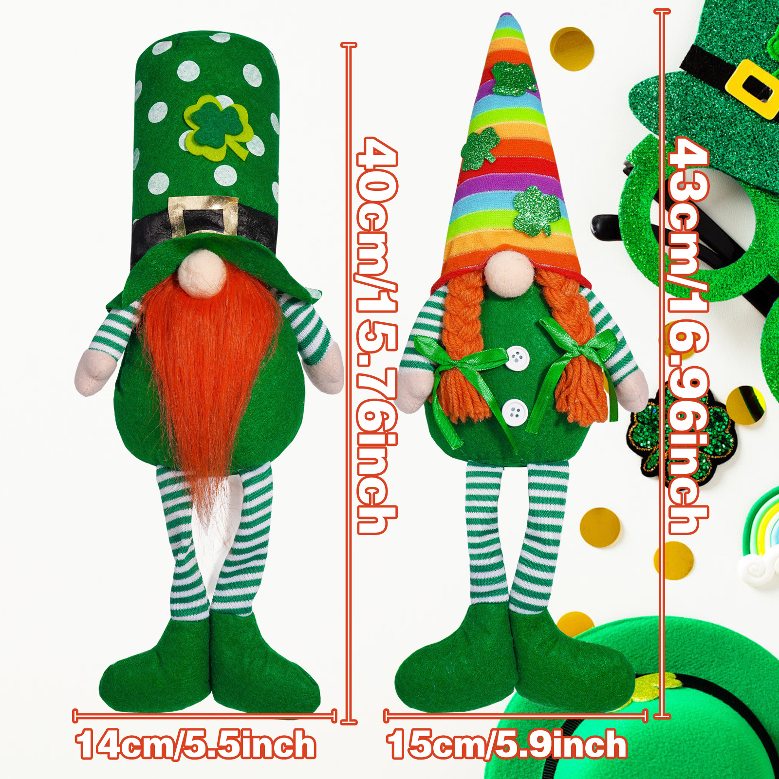 Transfronterizo irlandés Día de Patricio decoración muñeca verde creativa arco iris verde adornos enanos Rudolf