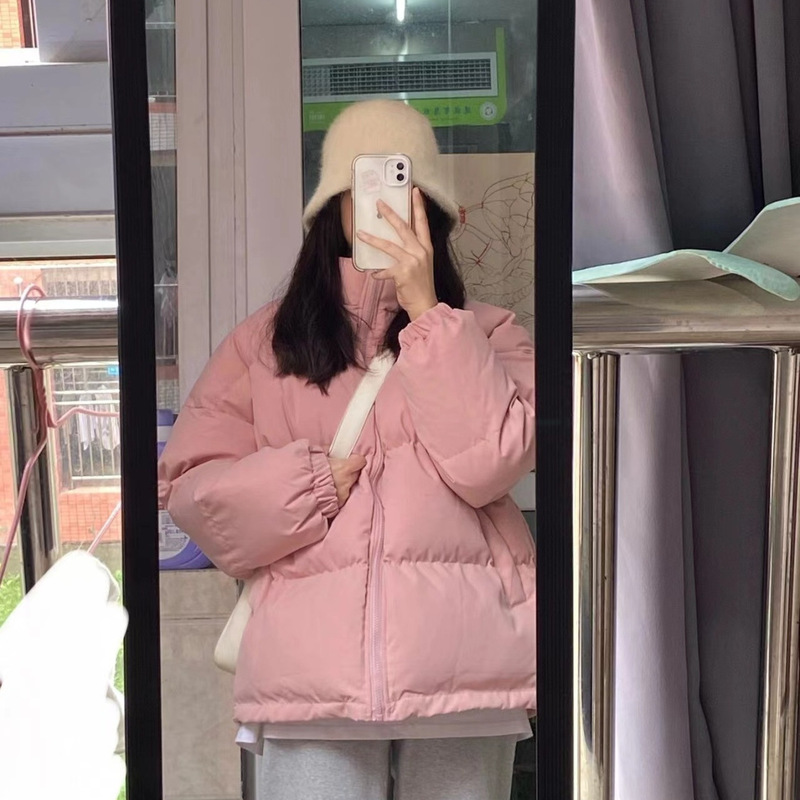 粉色棉服韩系显瘦大码宽松洋气学生小众棉衣棉袄面包服开衫外套女|undefined