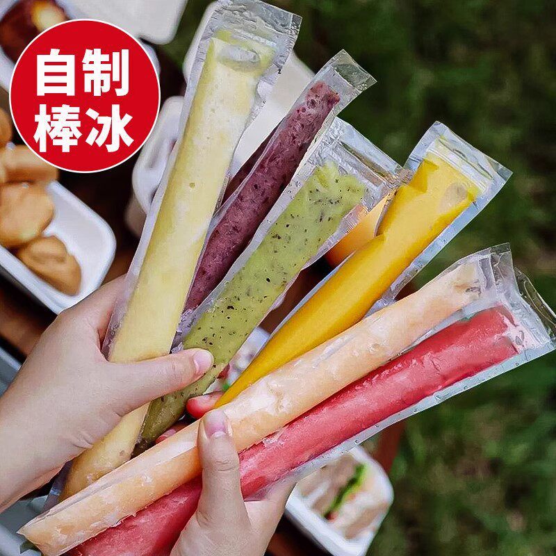 Food-Grade Disposable Popsicle Bags for Homemade Ice Pops, Crushed Ice, and Self-Sealing Ice Bar Preservation Bags