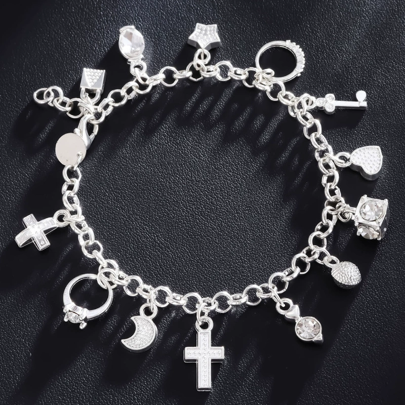 Bracelet, European-style charm bracelet, silver-plated with optional '925' stamp, fashion accessory