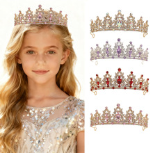 跨境欧美新娘皇冠结婚头饰女王复古水晶王冠巴洛克儿童公主发饰品