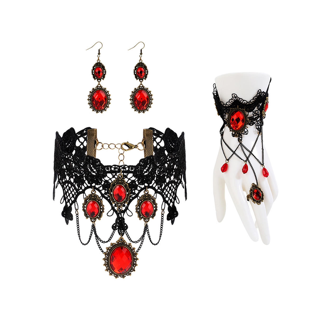 Accesorios de diseño de nicho transfronterizo estilo de baile de palacio personalizado collar de encaje retro pulsera anillo combinación traje